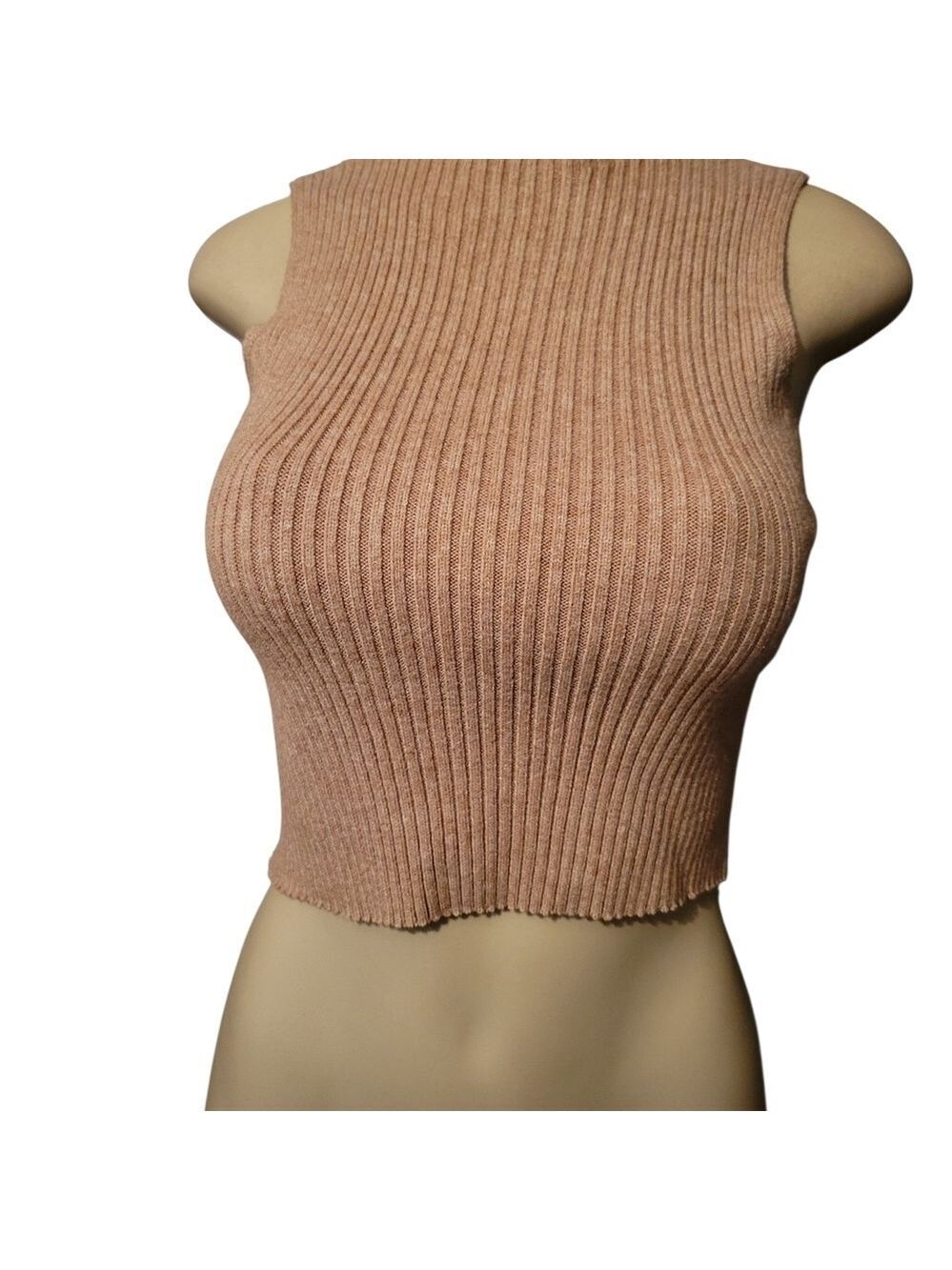 Stradivarius Brown Ribbed Knit Tank Top XS